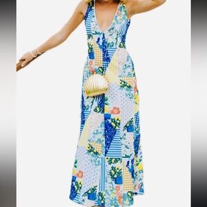 Patchwork Floral Maxi Dress in Blue, Yellow & White